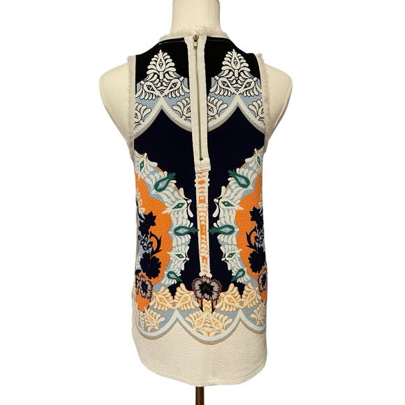 Anthropologie Boho Top Womens M Mod Retro Artsy Tunic Blouse Postage Stamp - Picture 2 of 10